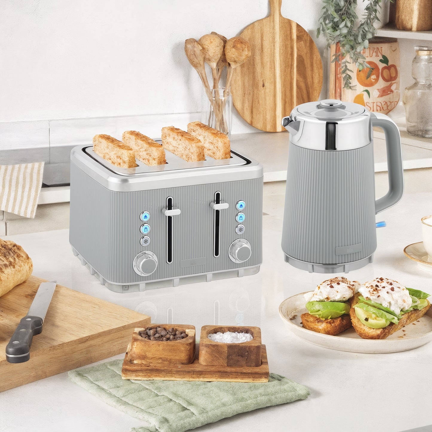 Electric Stainless Steel Kettle and Toaster Set, 3000W 1.7L UK Strix Thermostat Fast Boil Kettle w/ Limescale Filter