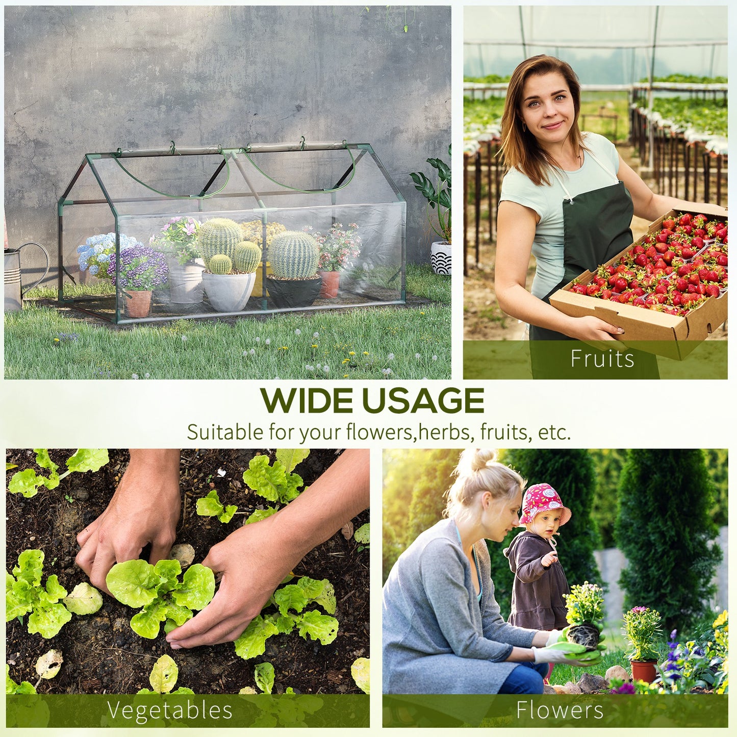 Mini Greenhouse Portable Flower Planter Vegetable Grow House for Garden with Zipped Windows, 120 x 60 x 60 cm, Clear