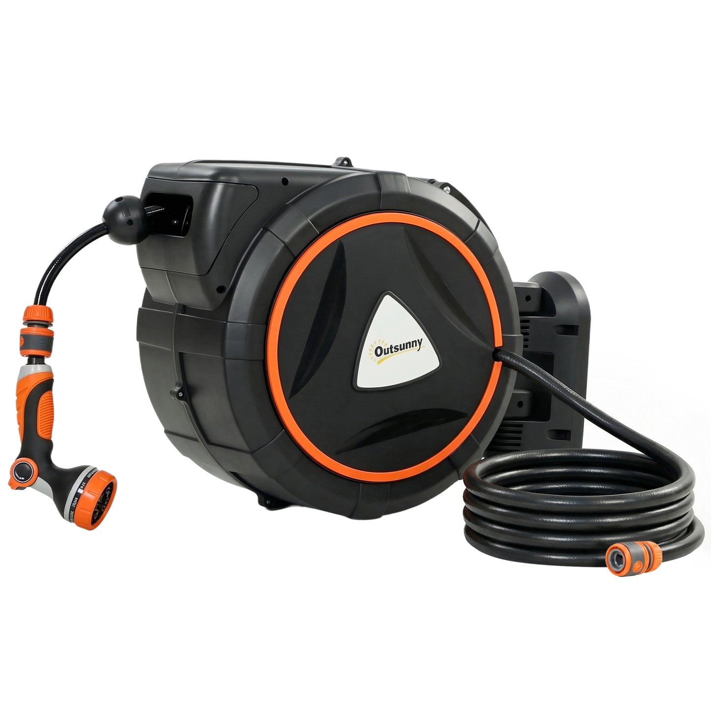 28+2m Retractable Hose Reel Wall Mounted with Auto Retraction, Self-Locking, Slow Return System, 12-Pattern Nozzles