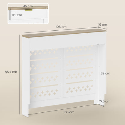 108 x 19 cm Minimal Radiator Cover, with 2 Drawers - White