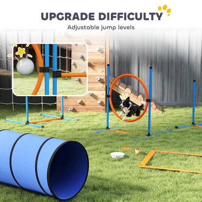 Dog Agility Equipment, 8PCS Agility Training Set with Tunnel, Weave Poles, Adjustable Hurdles, Jump Ring