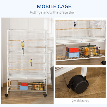 Large Bird Cage Budgie Cage for Finch Canaries Parakeet with Rolling Stand, Slide-out Tray, Storage Shelf, Food Containers