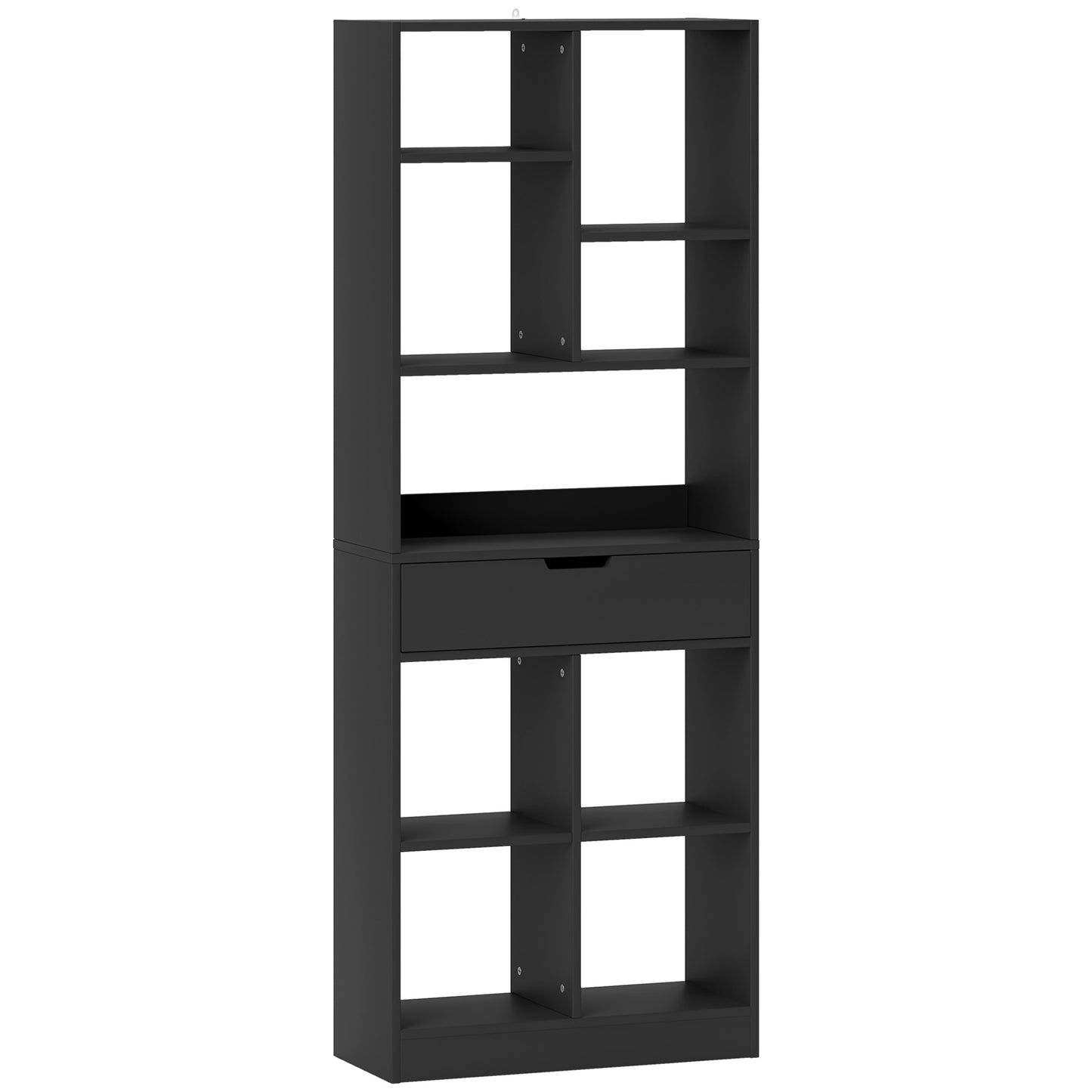 Tall Bookshelf with Drawer, Freestanding Bookcase for Bedroom, Living Room, Home Office, Black
