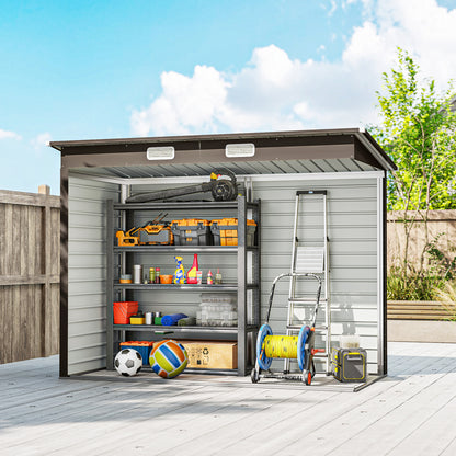3.7 x 7.9ft Galvanised Steel Shed, with Latched Door and Padlock - Oak