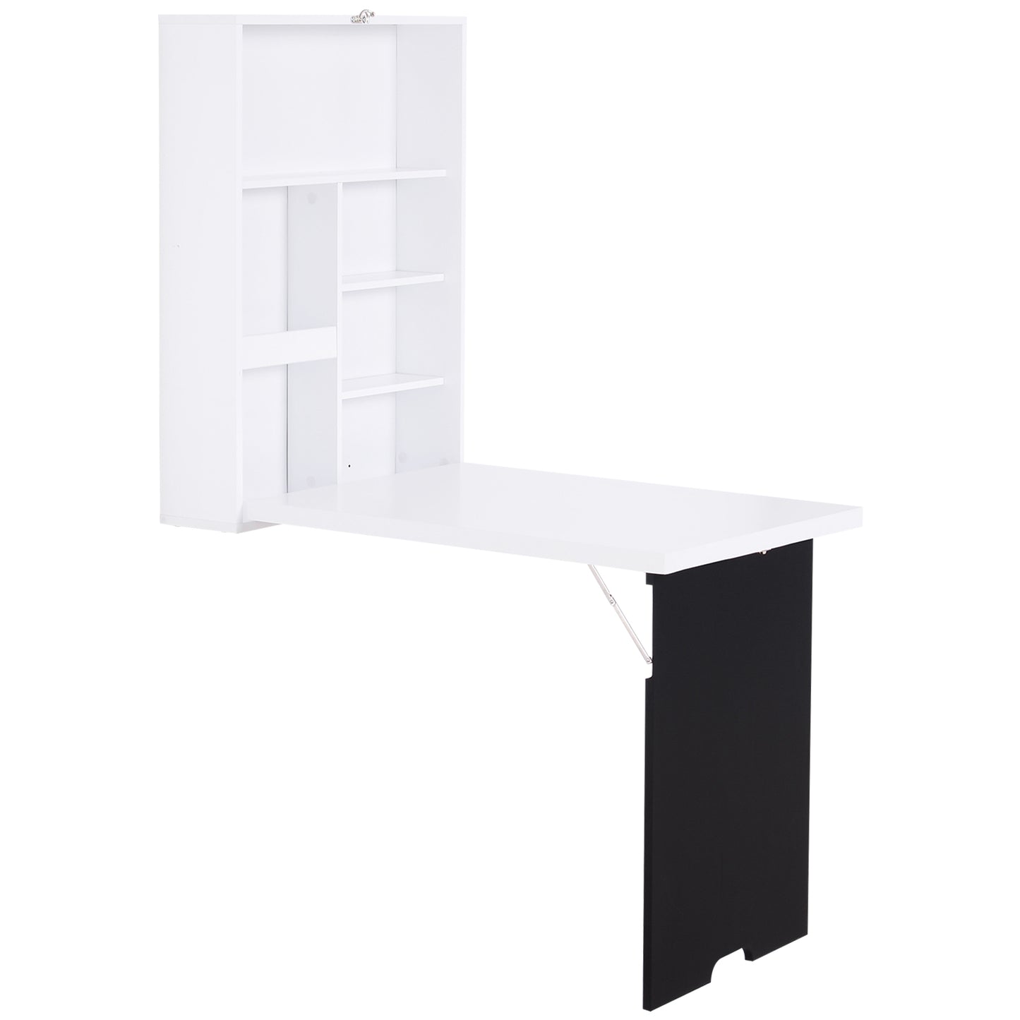 Folding Wall-Mounted Drop-Leaf Table, Convertible Wall Table With Chalkboard and Storage Shelf