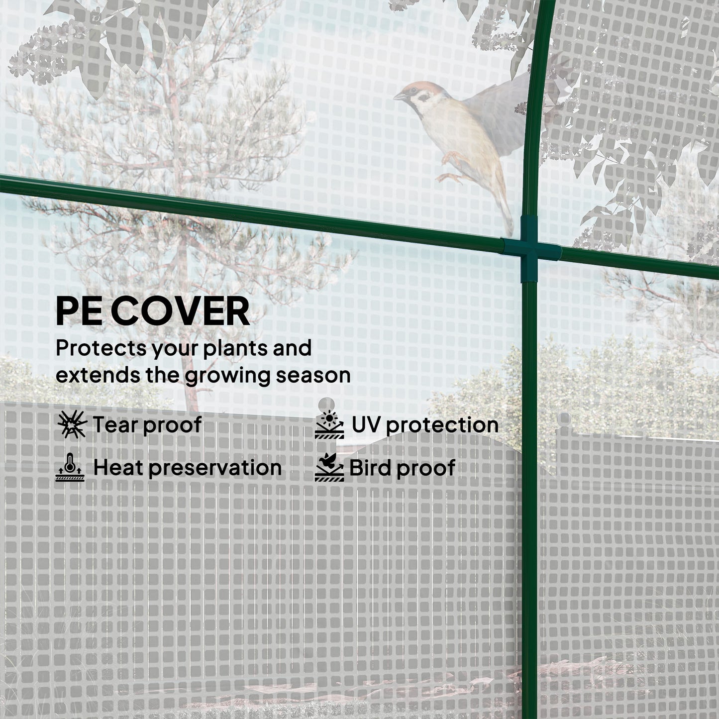 Walk in Polytunnel Greenhouse, Green House for Garden with Roll-up Window and Door, 1.8 x 1.8 x 2 m, White