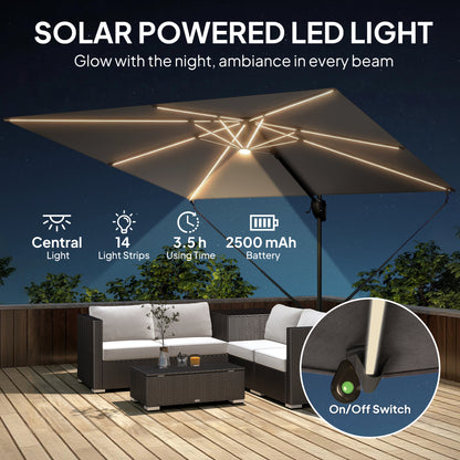 3 x 3 m Garden Cantilever Parasol w/ Light, Cover, UPF50+ Patio Umbrella w/ Wind Protection, 360° Rotation, Dark Grey