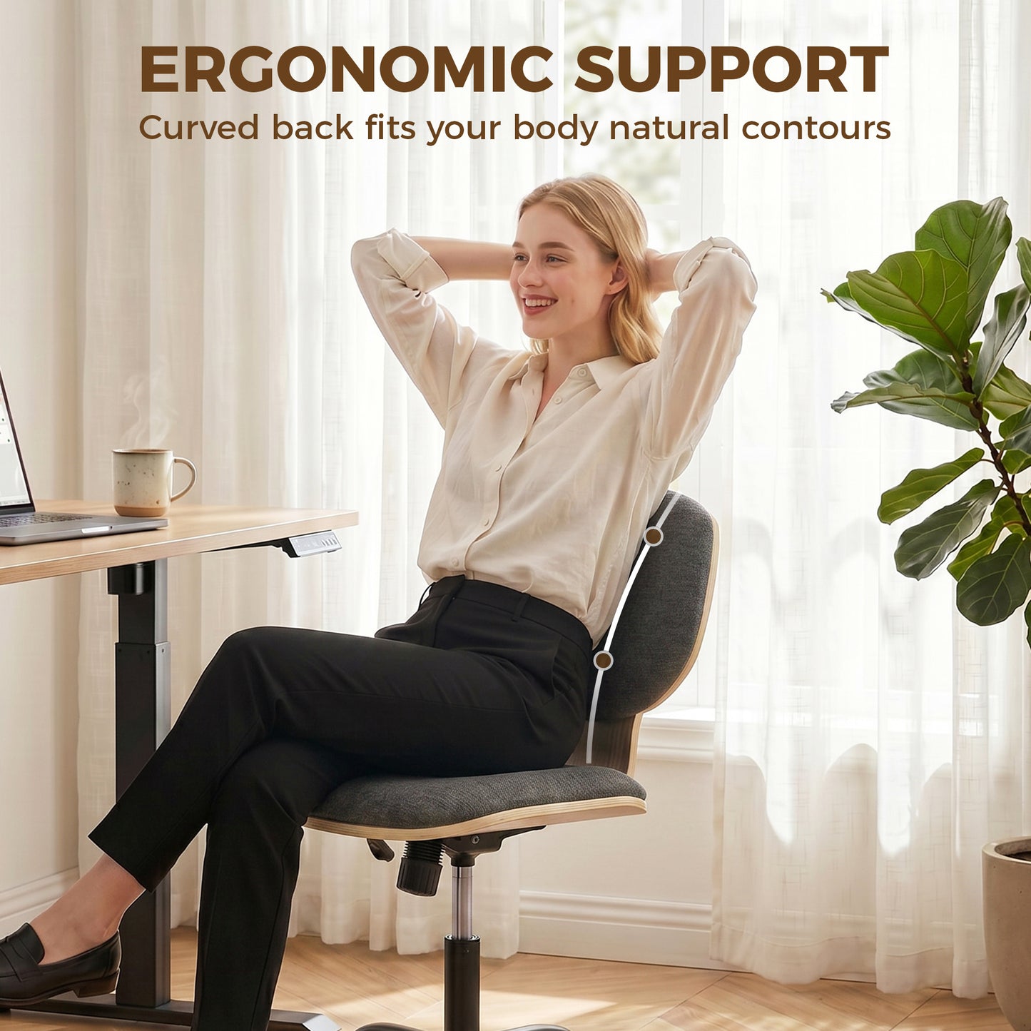 Home Office Desk Chair Rocking Function Ergonomic Swivel Chair with PU Wheels, Grey