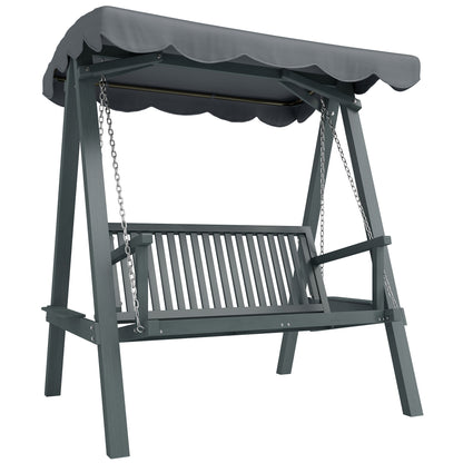 2 Seater Garden Swing Seat with Canopy, Wooden Swing Chair, Outdoor Hammock Bench for Balcony Patio Porch, Grey