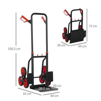 Stair Climbing Hand Truck, Heavy Duty Foldable Trolley on Wheels, Multi-Purpose Sack, Steel Truck Moving Trolley, 120kg, Red
