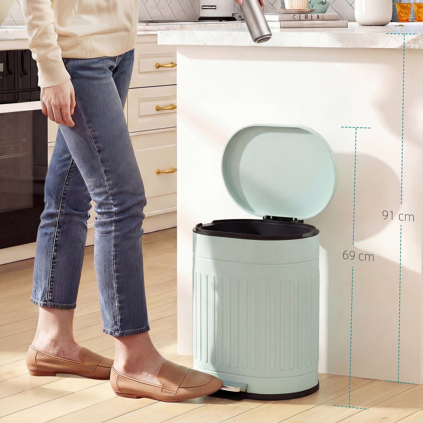 20L Metal Kitchen Bin, with Soft-Close Lid - Light Green