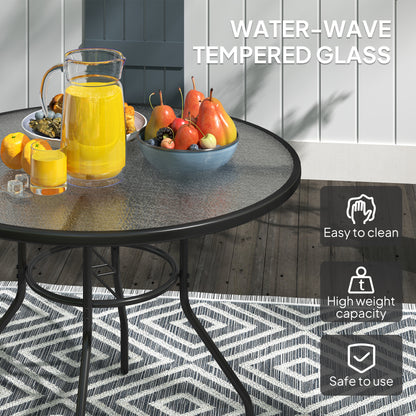 Glass-Top Garden Table, with Parasol Hole - Black