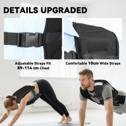 Weighted Vest, 10 kg Weight Vest with Adjustable Straps, Reflective Strips, Black