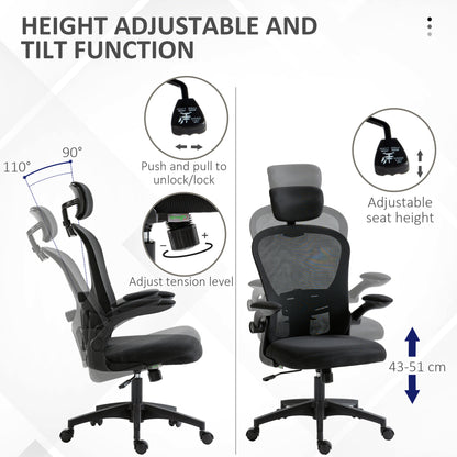 Multi-Adjustable Office Chair, with Lumbar Support, Headrest and Mesh Back - Black