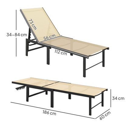 Set of Two Reclining Sun Loungers - Khaki