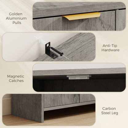 Sideboard Cabinet, Modern Storage Cabinet with 3 Doors and Adjustable Shelves for Living Room, Dining Room, Grey