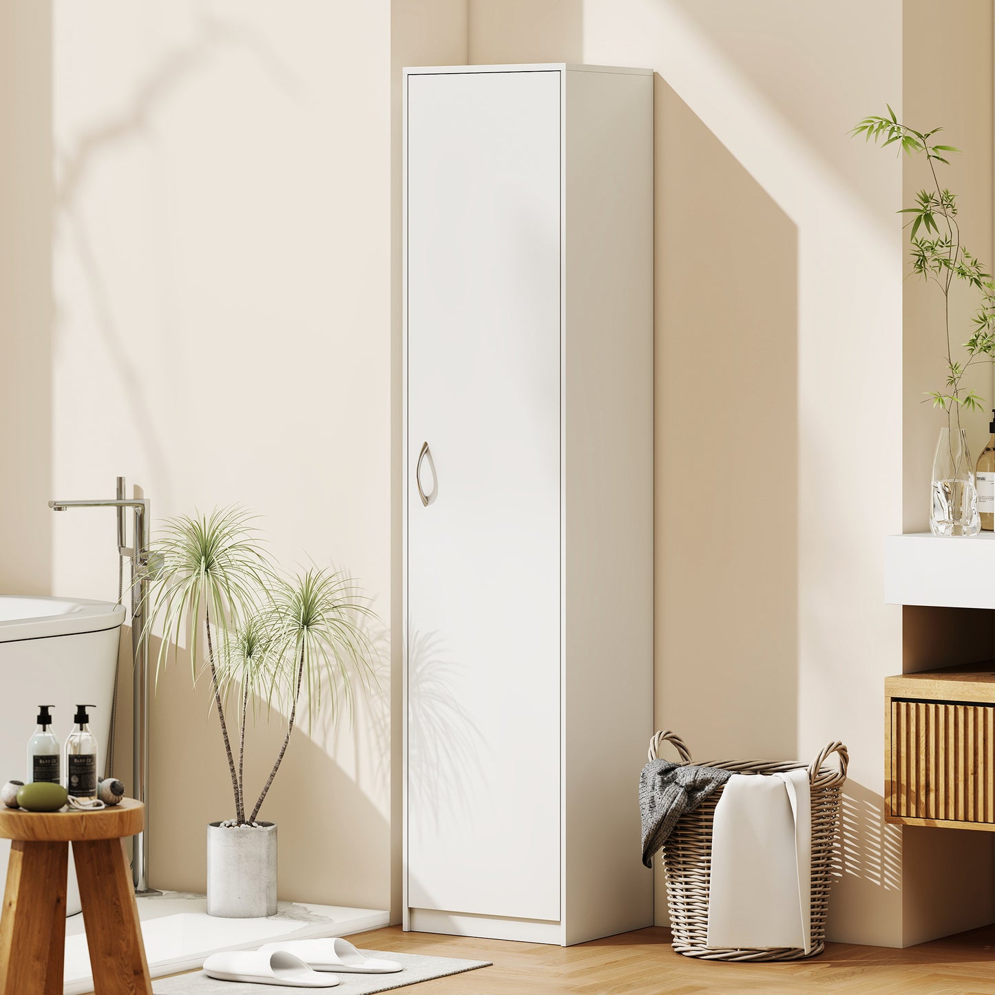 180cm Tall Kitchen Cupboard, Freestanding 5-Tier Pantry Storage Cabinet with Adjustable Shelf, White