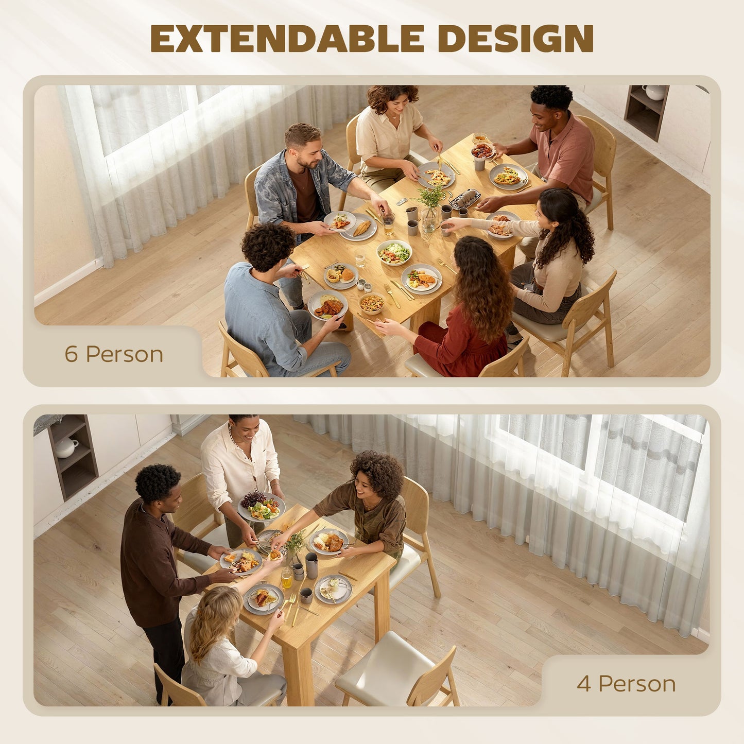 Folding Dining Table for 4-6, Rectangular Extendable Drop Leaf Table for Small Spaces, 140 x 80 x 77.5 cm, Natural