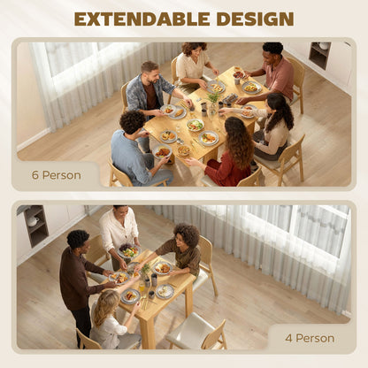 Folding Dining Table for 4-6, Rectangular Extendable Drop Leaf Table for Small Spaces, 140 x 80 x 77.5 cm, Natural