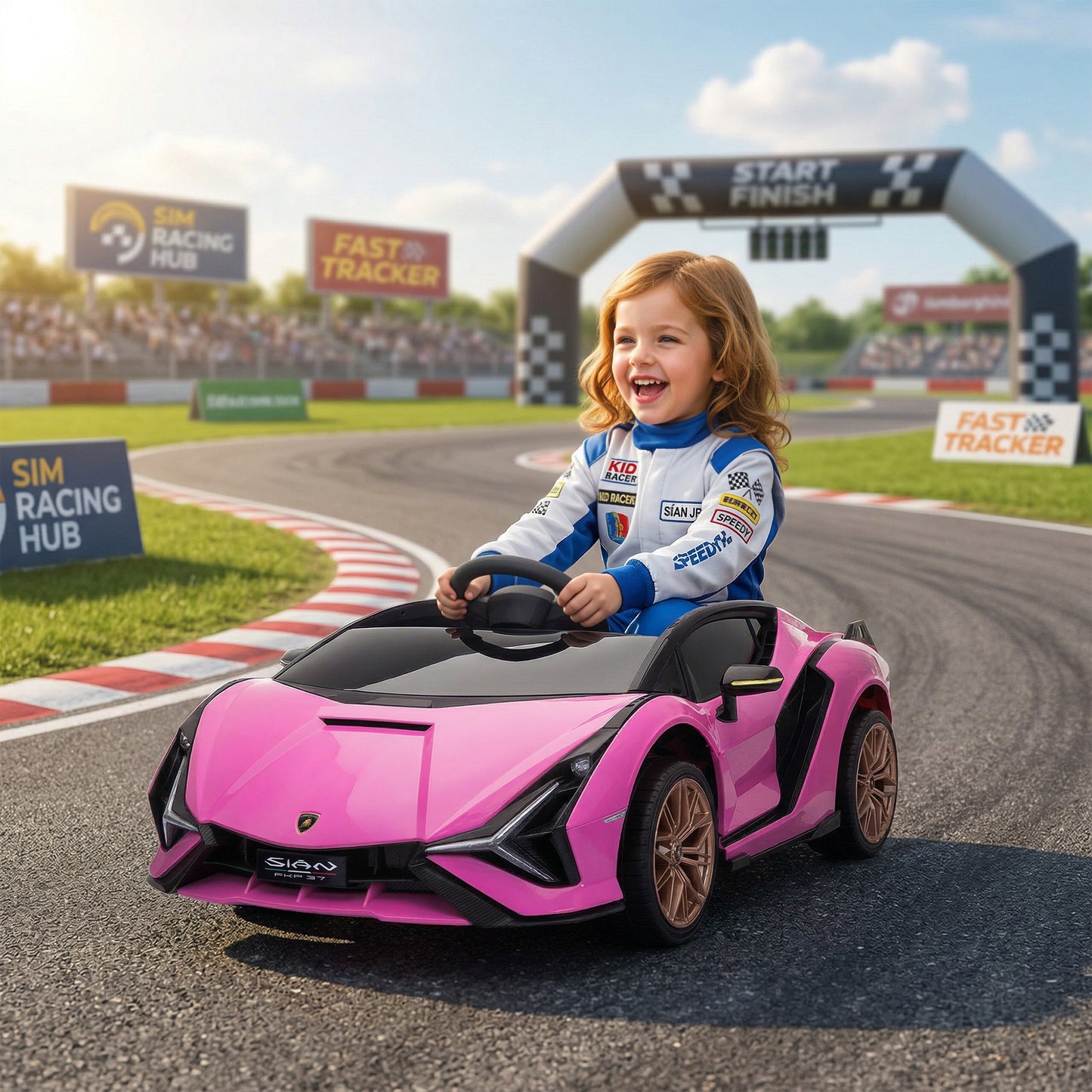 Lamborghini Sian Licensed Electric Car for Kids, 12V Kids Electric Ride on Car with Dual Motors, Remote Control, Pink