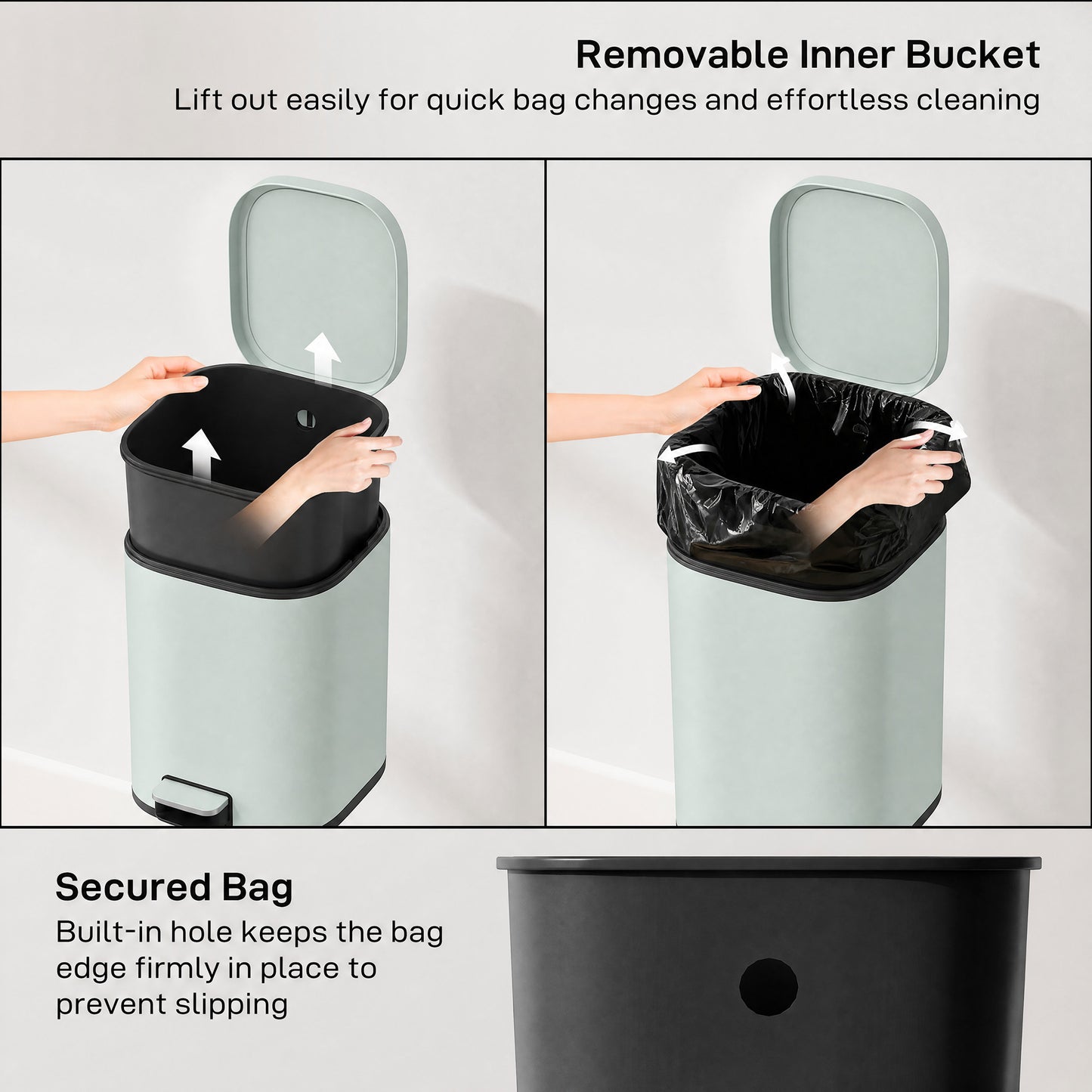 30L Kitchen Bin, Compact Pedal Bin with Soft-Close and Stay-Open Lid, Removable Bucket for Kitchen, Home, Office, Green