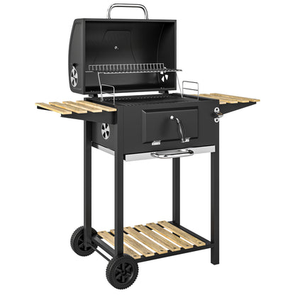 Charcoal BBQ Grill with Adjustable Charcoal Pan, Barbecue Smoker with Warming Rack, Black