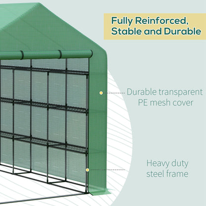 Walk-in Greenhouse with 4 Tier 24 Shelves, Portable Grow House with Roll-up Zipped Door, 244 x 180 x 210cm, Green
