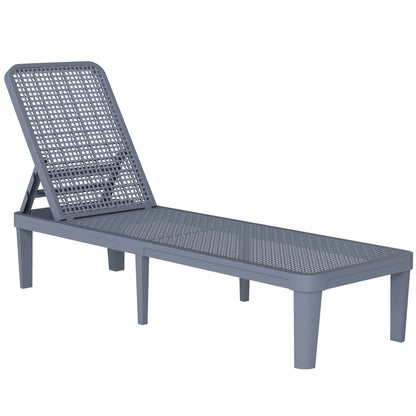 Plastic Sun Lounger, 4-Position Adjustable Reclining Garden Lounger Sunbed for Patio, Beach, Terrace, Dark Grey