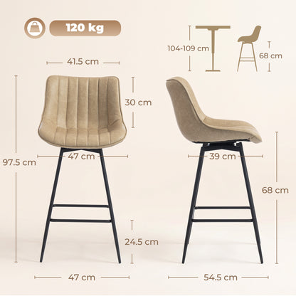 Set of 2 PU Leather Swivel Bar Stools - Light Brown