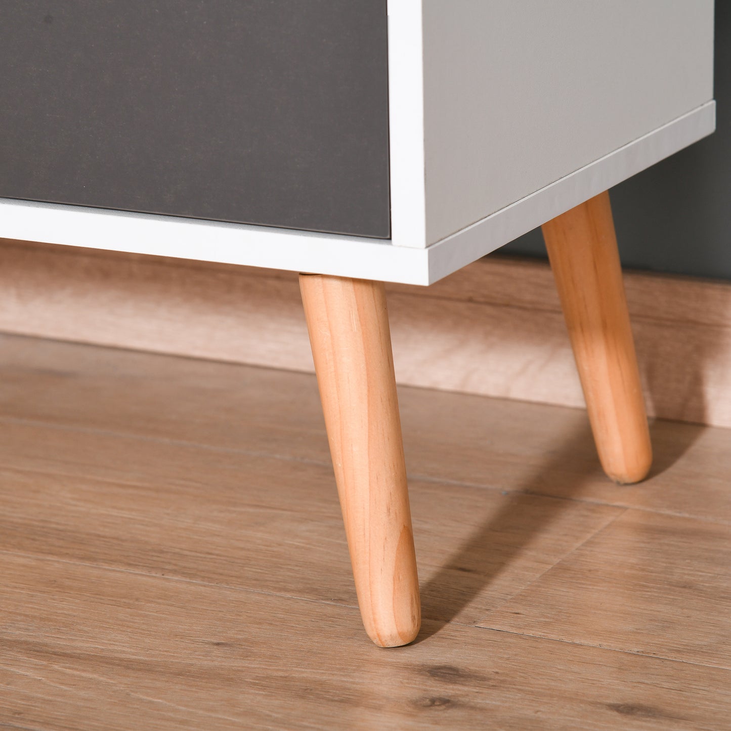 Sideboard Floor Cabinet Storage Cupboard with Drawer and Solid Wood Legs for Bedroom, Living Room, Entryway, Grey