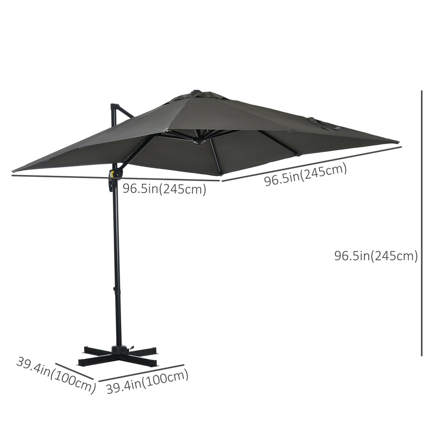2.5 x 2.5m Patio Offset Parasol Umbrella Cantilever Hanging Aluminium Sun Shade Canopy Shelter 360° Rotation