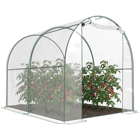 Walk-in Polytunnel Greenhouse with Roll-up Door Transparent Tunnel Greenhouse with Steel Frame and PVC Cover, 2.5 x 2m