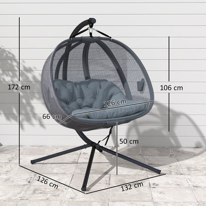 Double Hanging Egg Chair 2 Seaters Texteline Swing Hammock Chair with Folding Design, Grey