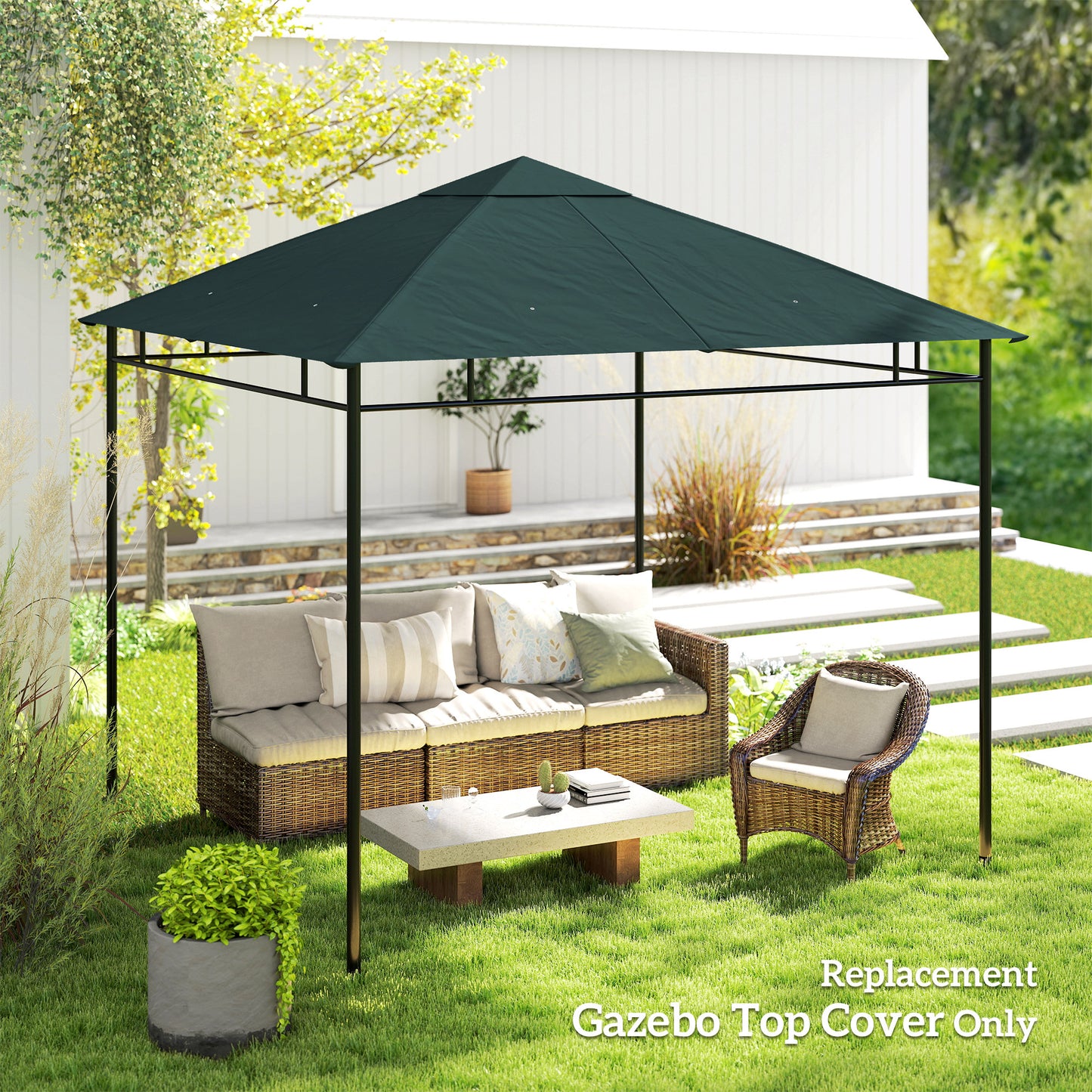 3 x 3 m Gazebo Canopy Replacement Cover, Garden Gazebo Roof Replacement, TOP COVER ONLY, Charcoal Green