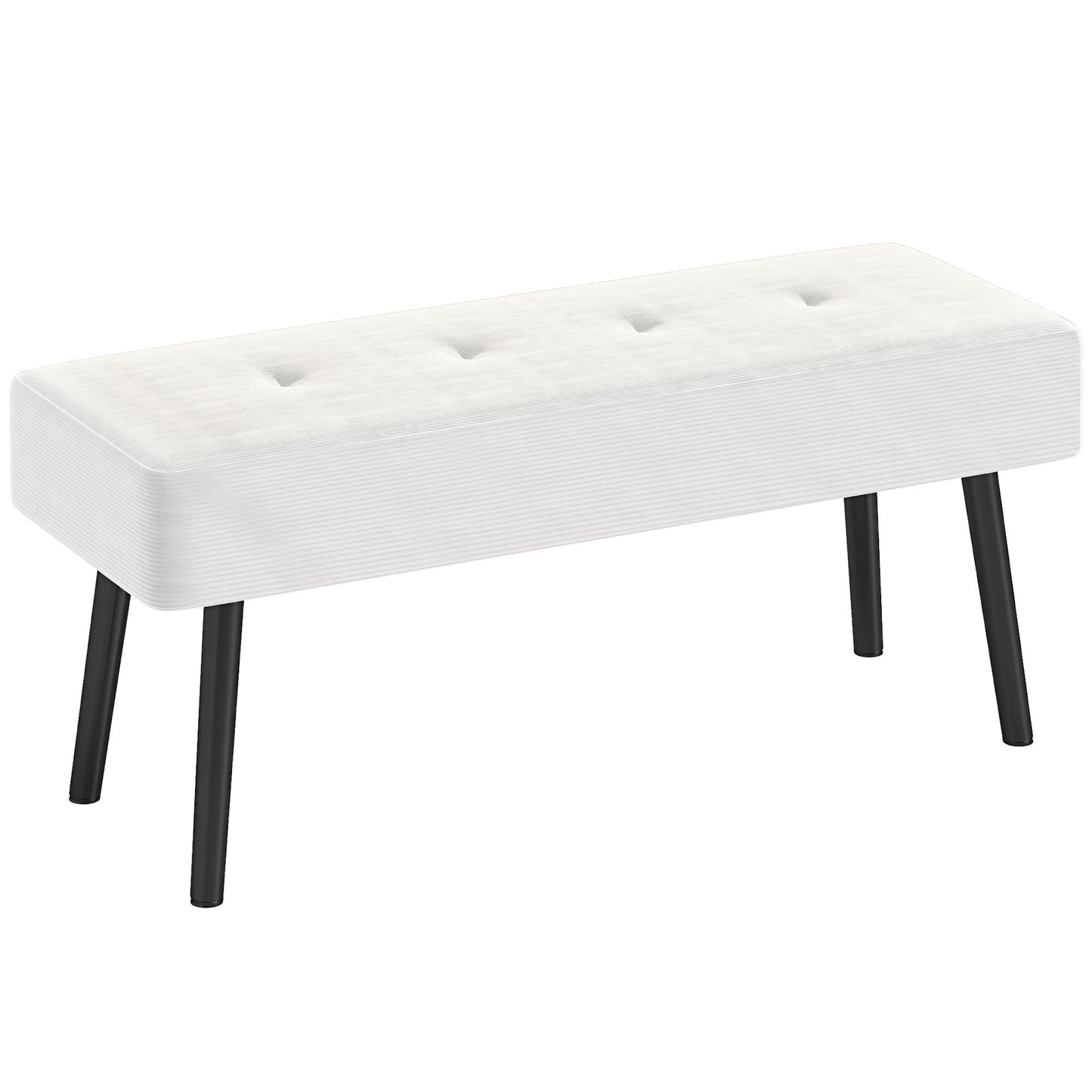 End of Bed Bench, Corduroy Bedroom Bench with Thick Padding and Steel Legs, Tufted Window Seat for Entryway, Living Room