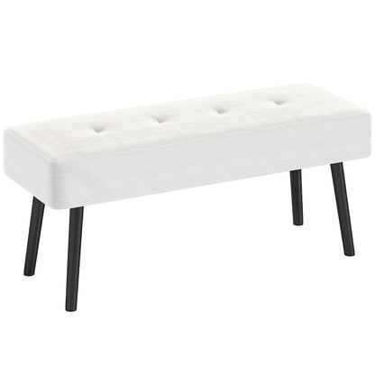 End of Bed Bench, Corduroy Bedroom Bench with Thick Padding and Steel Legs, Tufted Window Seat for Entryway, Living Room