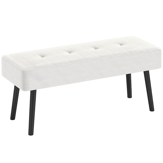 End of Bed Bench, Corduroy Bedroom Bench with Thick Padding and Steel Legs, Tufted Window Seat for Entryway, Living Room