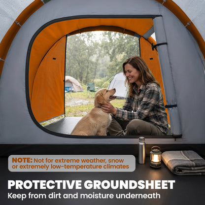 2 Man Tunnel Tent with Sewn-in Groundsheet, Air Vents, Rainfly, 2000mm Large Camping Tent with Bedroom, Porch