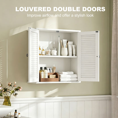 Bathroom Cabinet, Bathroom Wall Cabinet with Louvered Doors and Adjustable Shelf Storage for Kitchen, White