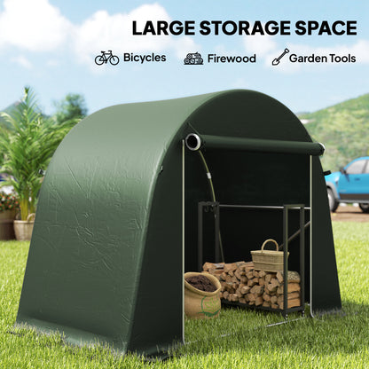 8 x 4 ft Garden Storage Tent, Waterproof Bike Tent with Roll-up Zipper Door and Galvanised Metal Frame, Green