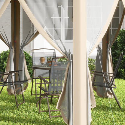 Hexagon Pop Up Gazebo Outdoor Patio Gazebo Double Roof Instant Shelter with Netting, 3 x 4m, Khaki