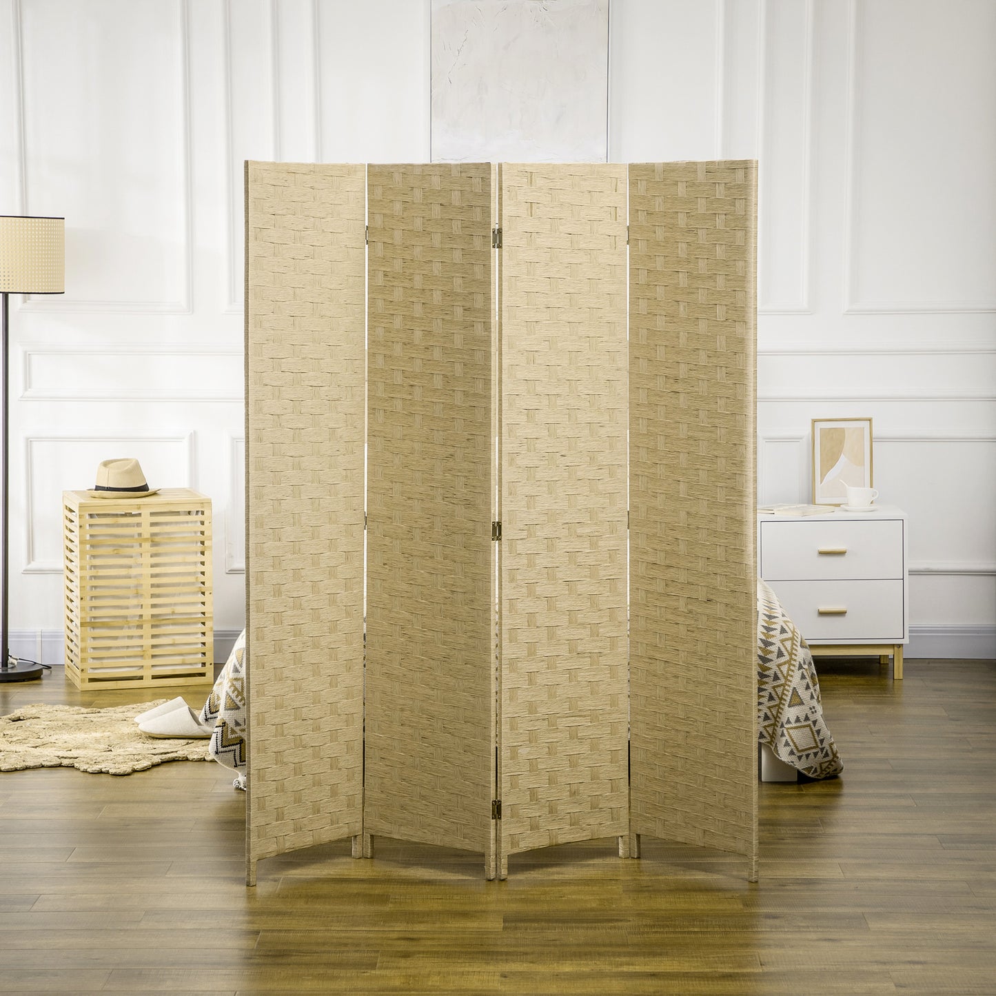 Wave Fibre Freestanding Folding Privacy Screen Panels, Room Divider, Brown