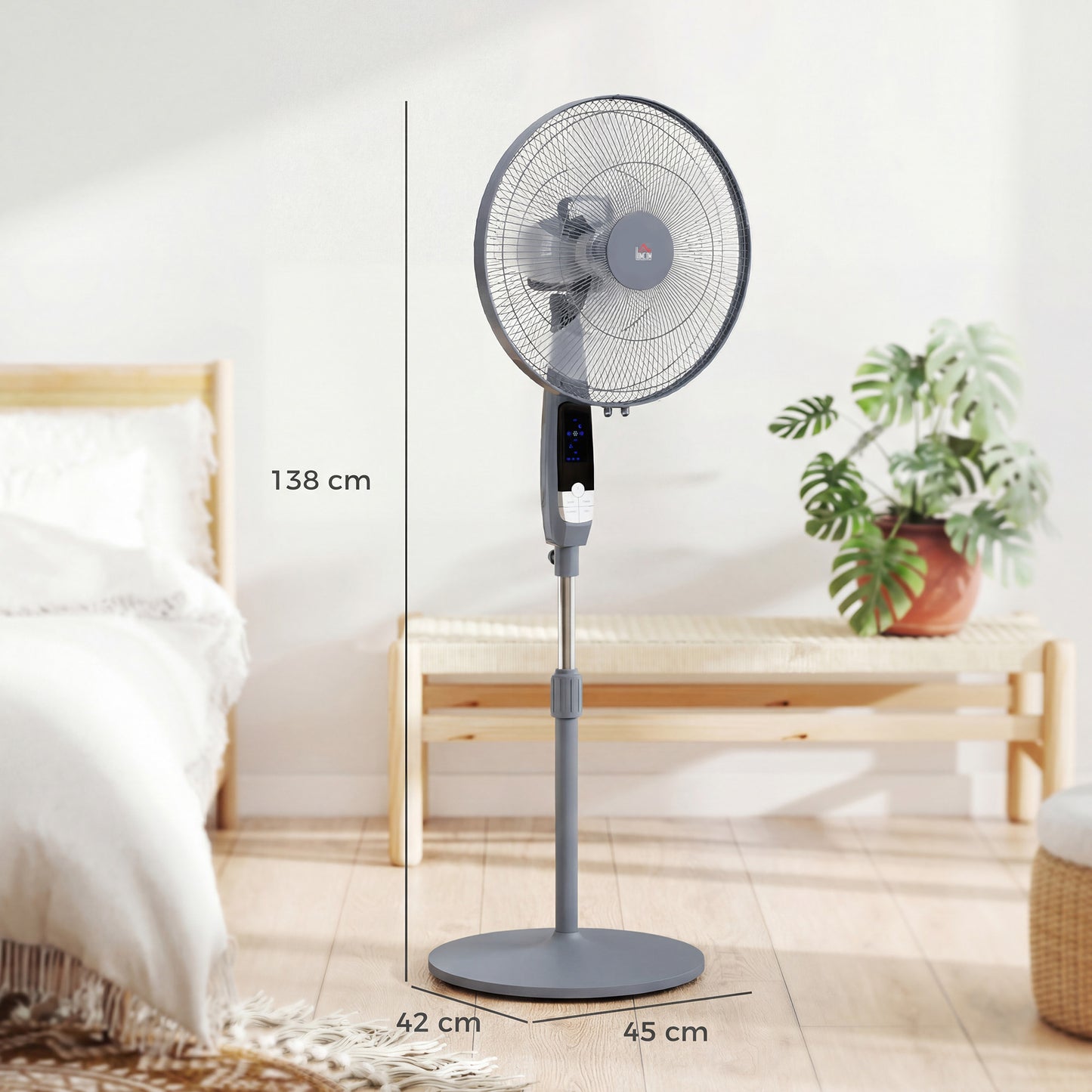 16in Pedestal Standing Floor Fan, Oscillation Cooling Fan with Remote Control, Grey