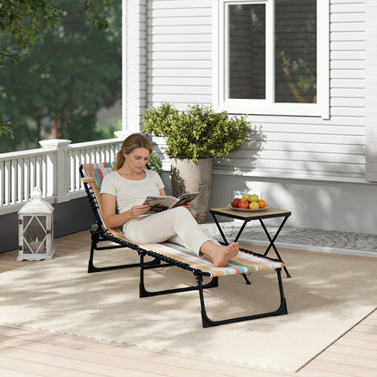 Folding Sun Lounger Beach Chaise Chair Garden Reclining Cot Camping Recliner with 4 Position Adjustable Multicolored
