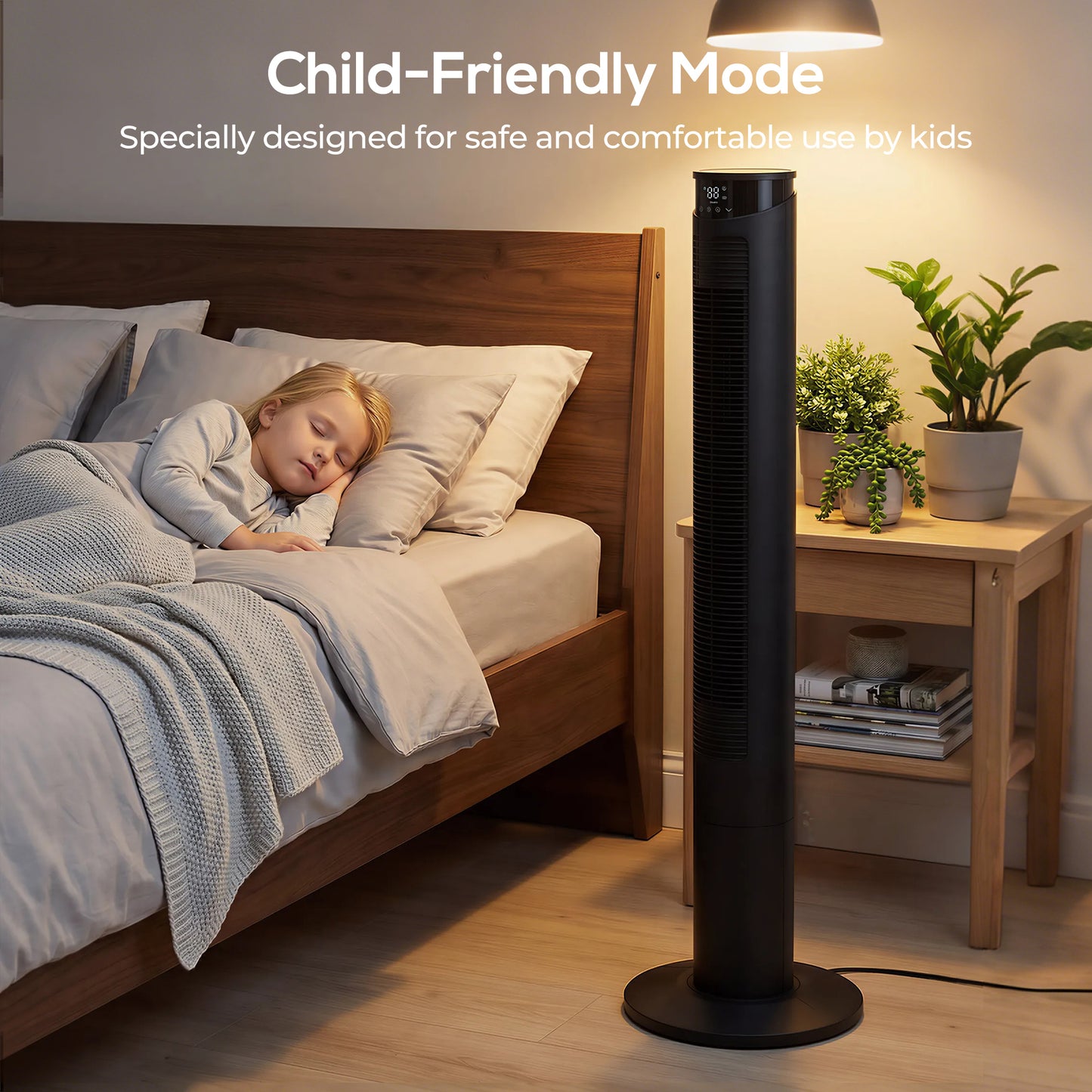 Tower Fan with WiFi Control Standing Floor Fan with Remote Control 116 cm Black