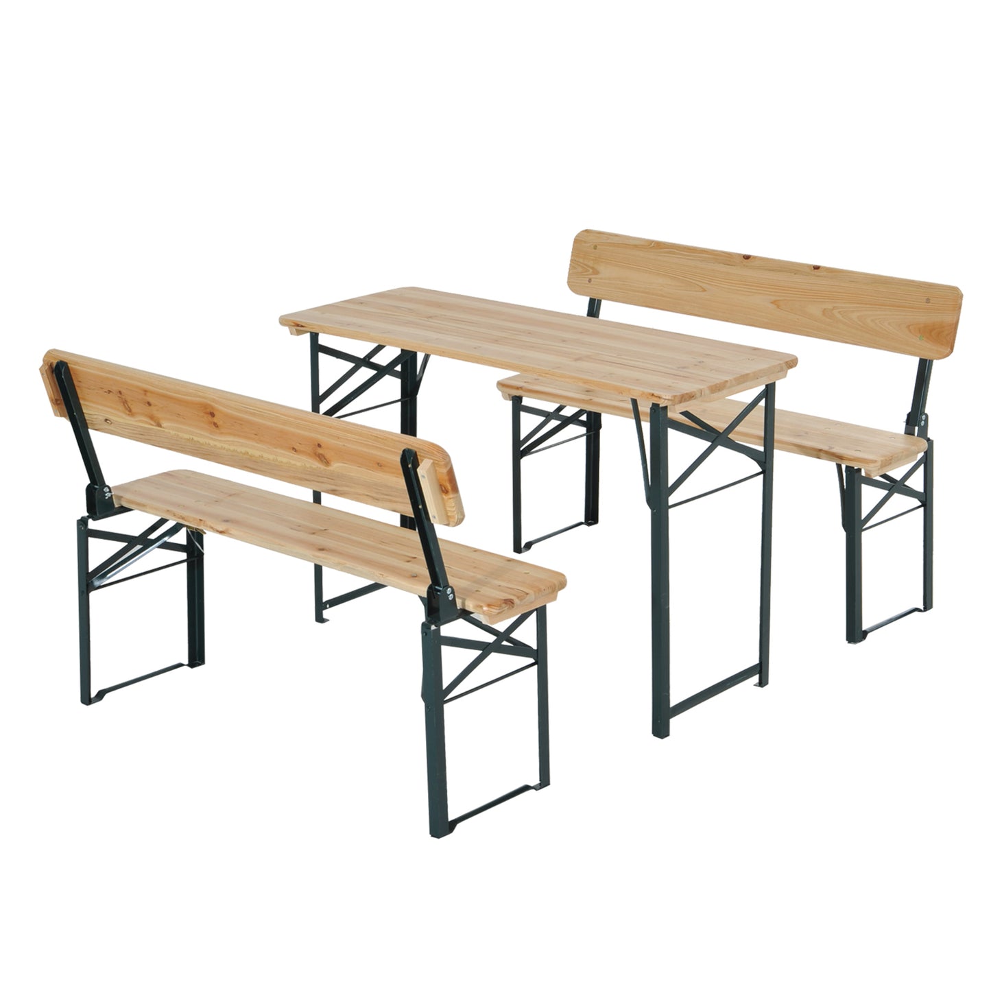 Portable Folding Camping Picnic Trestle Beer Table and 2 Bench Set Wooden Garden Furniture Patio Dining Party BBQ Chairs Stoo