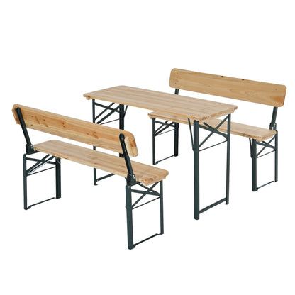 Portable Folding Camping Picnic Trestle Beer Table and 2 Bench Set Wooden Garden Furniture Patio Dining Party BBQ Chairs Stoo