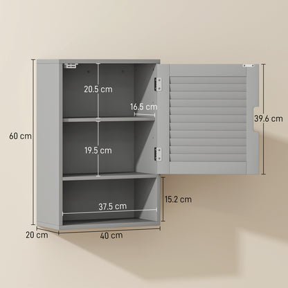 Bathroom Cabinet, Wall Mounted Storage Cabinet with Adjustable Shelves, 40 x 20 x 60 cm, Grey