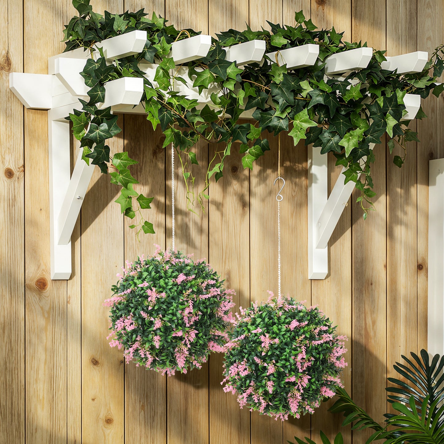 Set of 2 Artificial Plant Topiary Balls, UV-protected Fake Decorative Plants, Pink