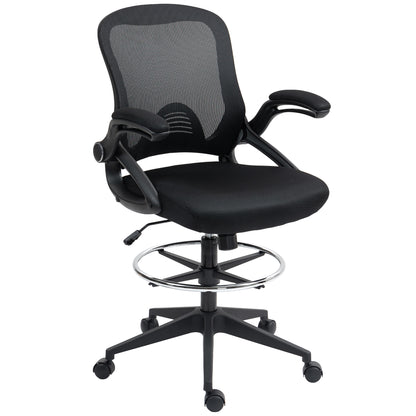 Drafting Chair with Flip-up Armrest, Mesh Office Stool with Foot Ring